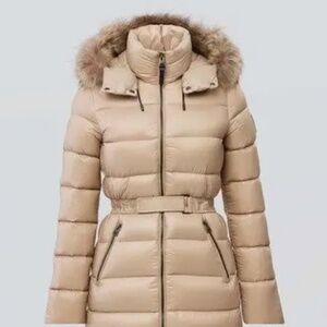 Mackage Valery Coyote Fur-Trim Hoodie Down Coat Camel Beige Size S/P (NWOT)